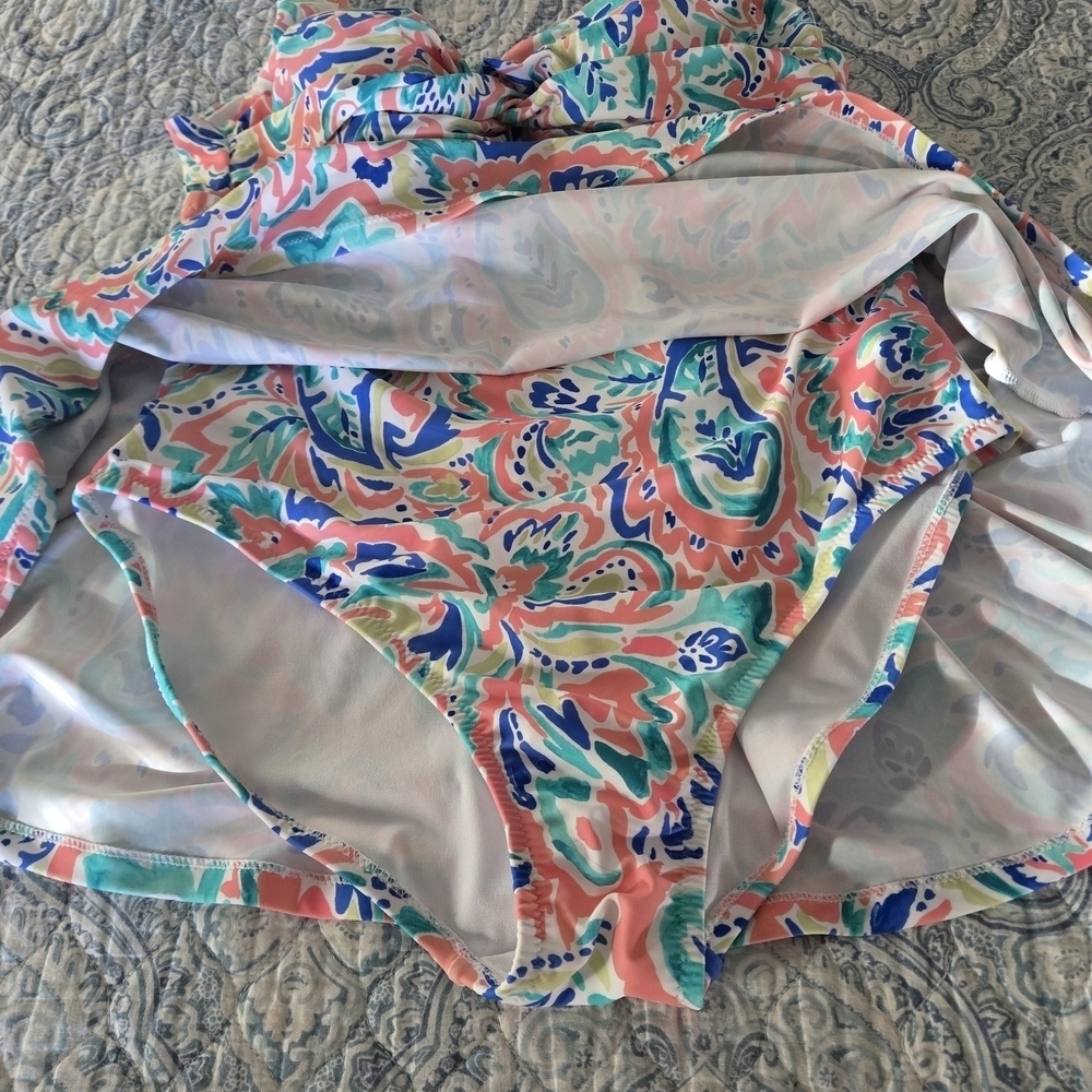 Raisins Curve Lucia V-neck Tummy Control Colorful Paisley Print Swim Dress 16W - Picture 6 of 16